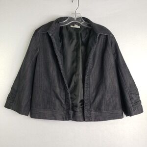 Dressbarn Denim Jacket Womens‎ Large Crop Ruffle Front 3/4 Sleeve Career Casual